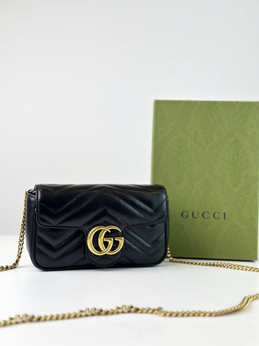 GUCCI GG MARMONT SUPER MINI BLACK CROSSBODY BAG