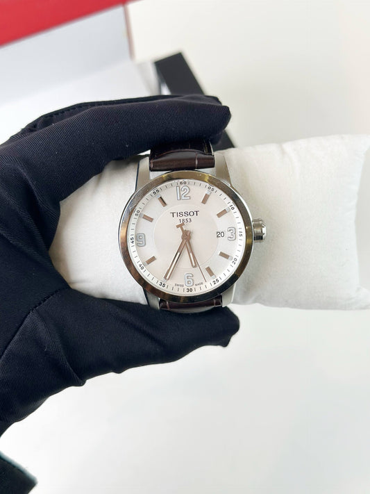 TISSOT PRC 200 WHITE DIAL LEATHER STRAP QUARTZ WATCH