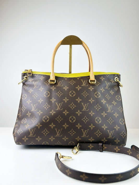LOUIS VUITTON PALLAS MONOGRAM YELLOW MM HANDBAG WITH STRAP