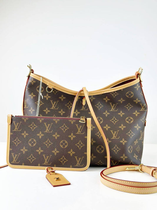 LOUIS VUITTON MONOGRAM CARRYALL PM SHOULDER BAG WITH POUCH FULL SET