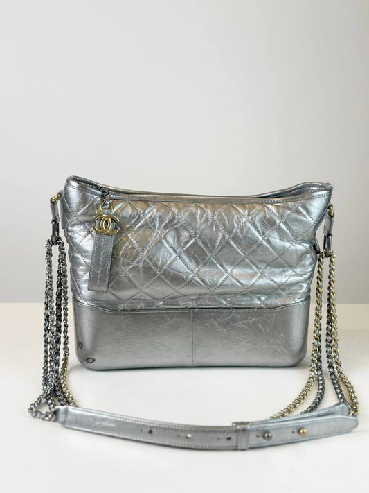 CHANEL GABRIELLE METALLIC SILVER MEDIUM SHOULDER BAG
