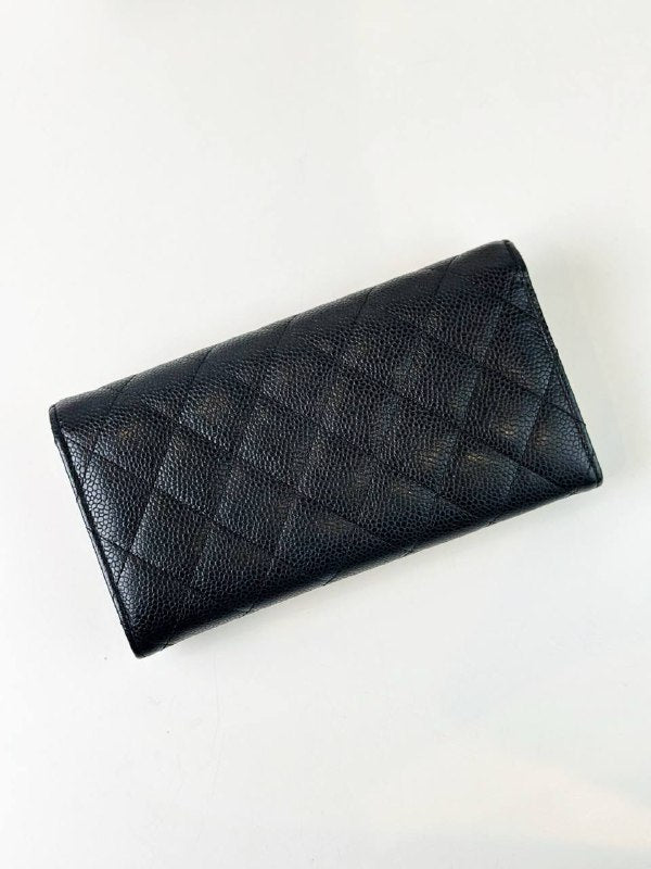 CHANEL CLASSIC FLAP BLACK CAVIAR LONG WALLET GHW