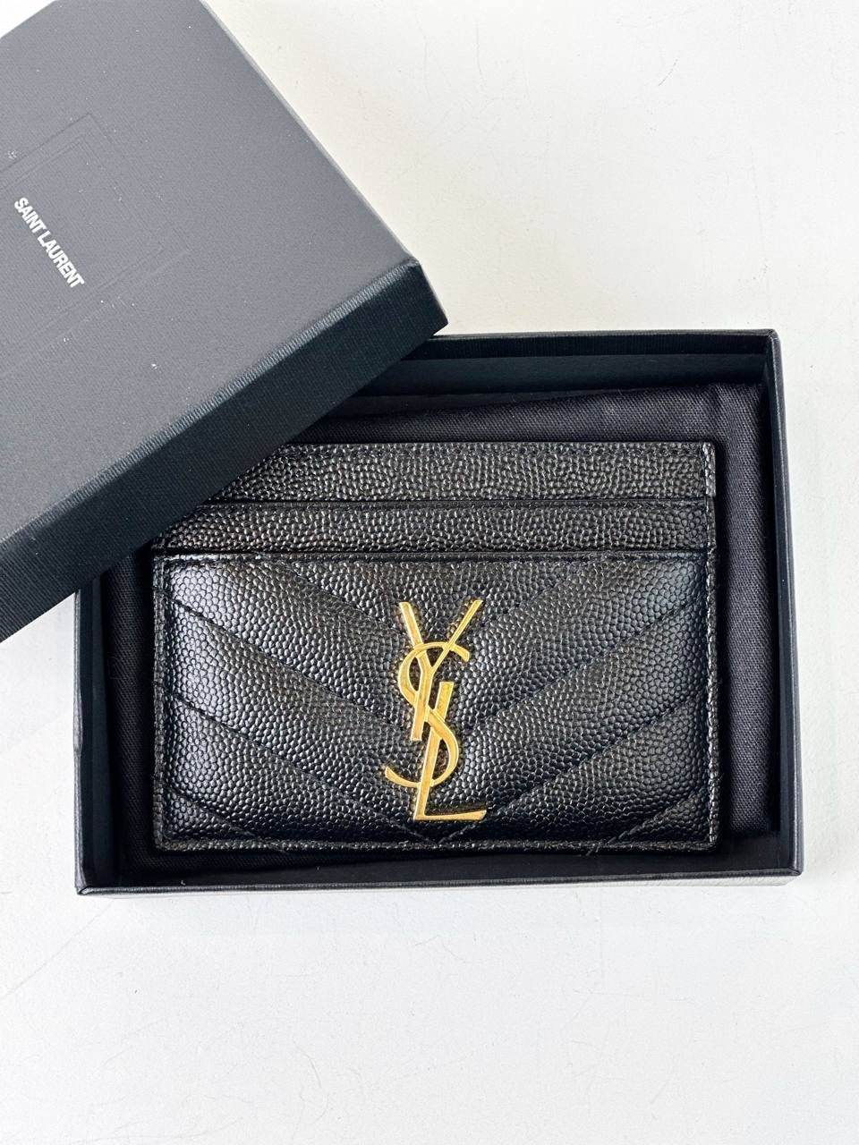 YSL CASSANDRE MATELASSE BLACK CARD HOLDER GHW