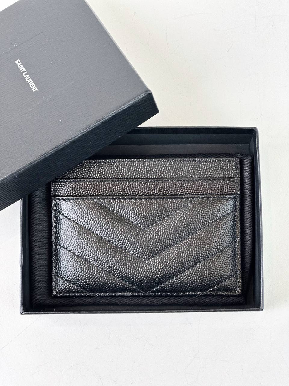YSL CASSANDRE MATELASSE BLACK CARD HOLDER GHW