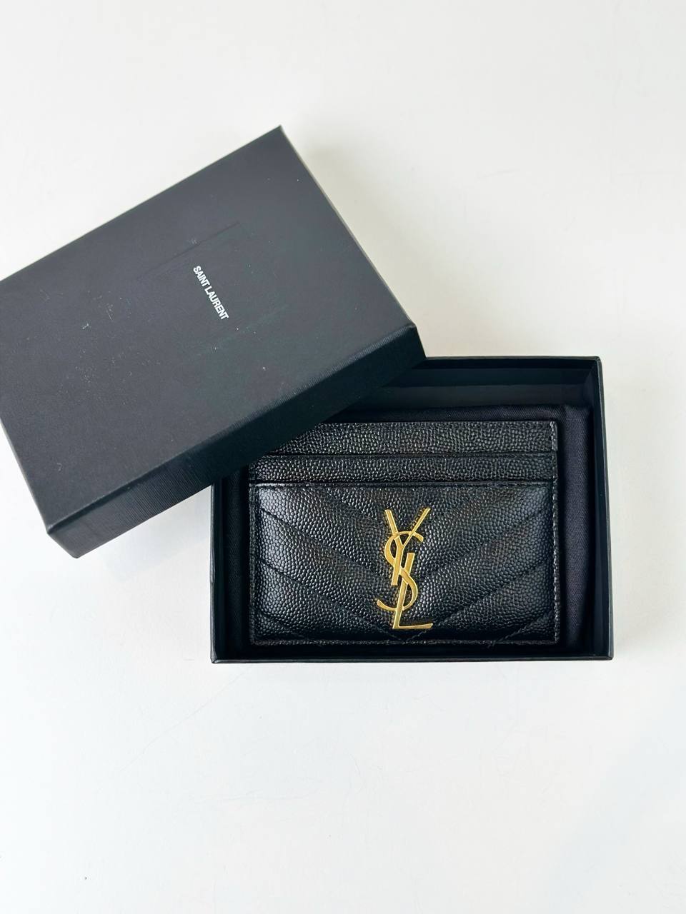 YSL CASSANDRE MATELASSE BLACK CARD HOLDER GHW