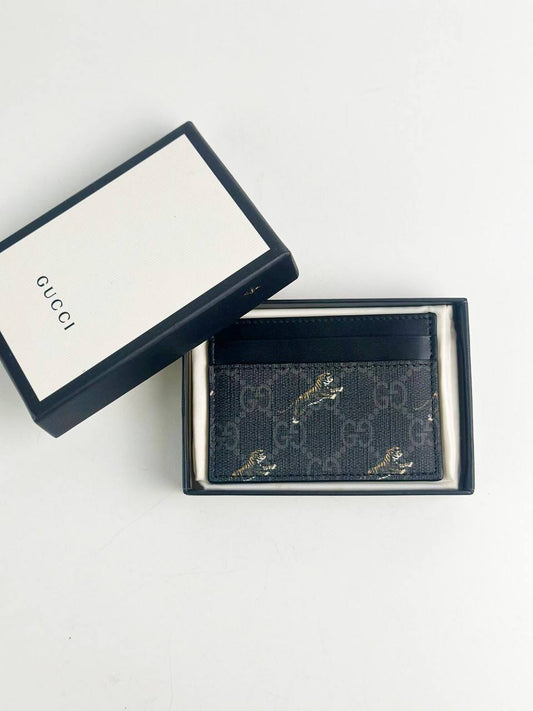 GUCCI GG SUPREME GG TIGER PRINT BLACK CARD HOLDER