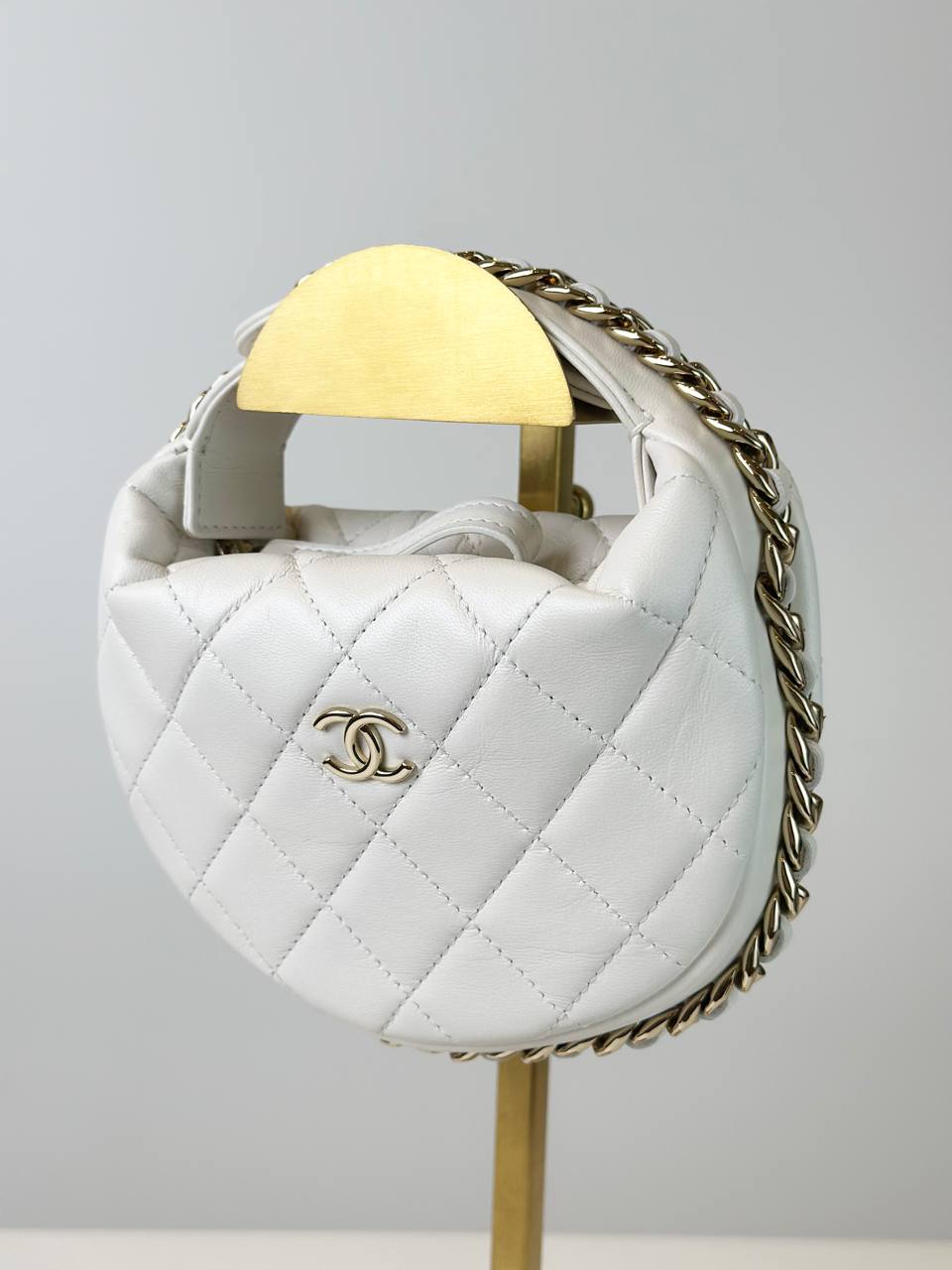 CHANEL QUILTED LAMBSKIN CHAIN AROUND WHITE MINI POUCH