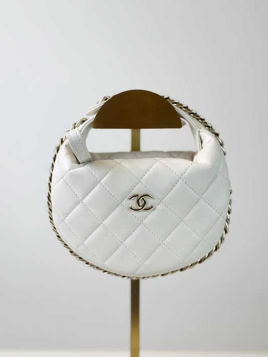 CHANEL QUILTED LAMBSKIN CHAIN AROUND WHITE MINI POUCH