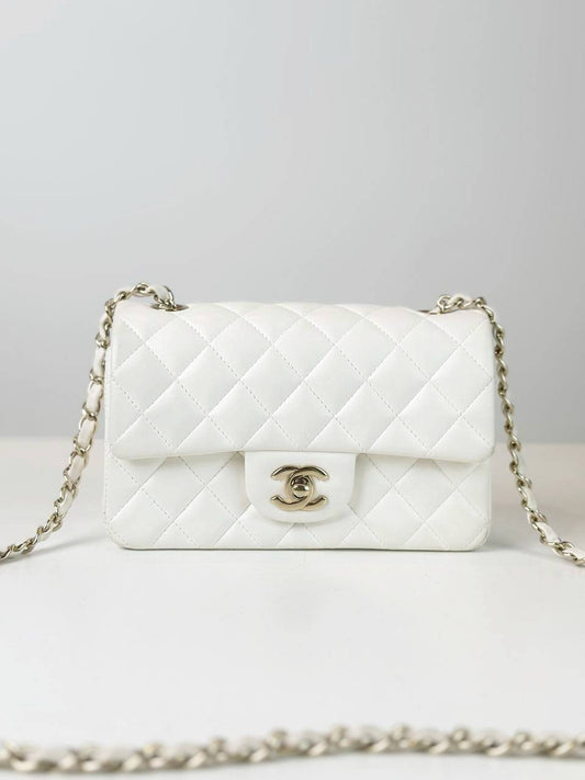 CHANEL MINI RECTANGULAR WHITE FLAP SHOULDER BAG GHW