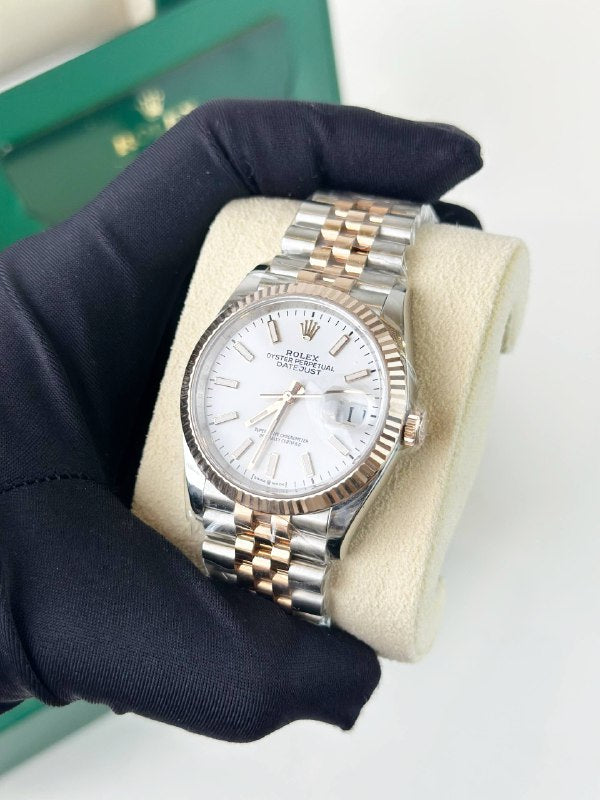 ROLEX DATEJUST 36 WHITE DIAL ROSE GOLD AND STEEL JUBILEE AUTOMATIC WATCH