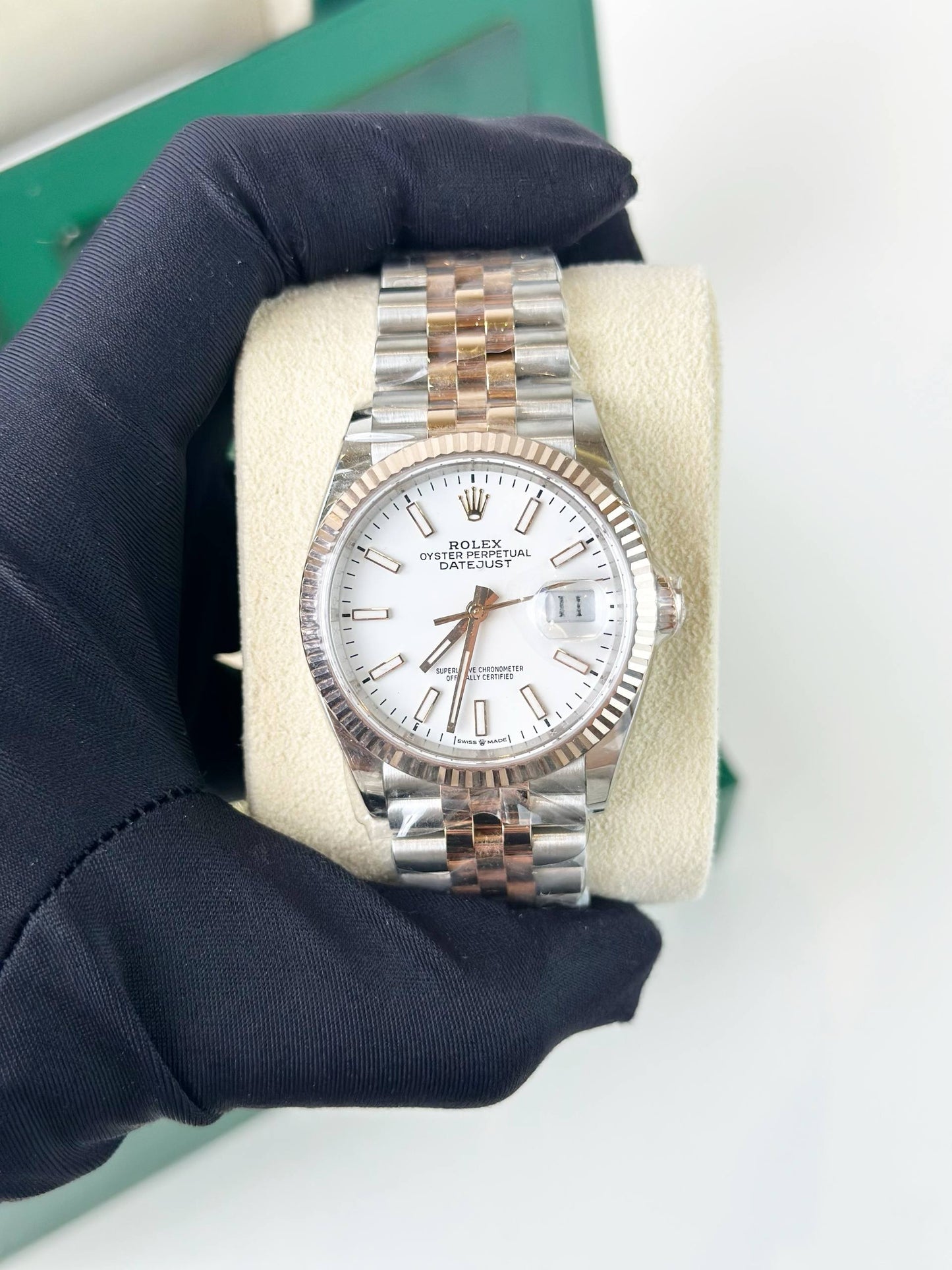 ROLEX DATEJUST 36 WHITE DIAL ROSE GOLD AND STEEL JUBILEE AUTOMATIC WATCH