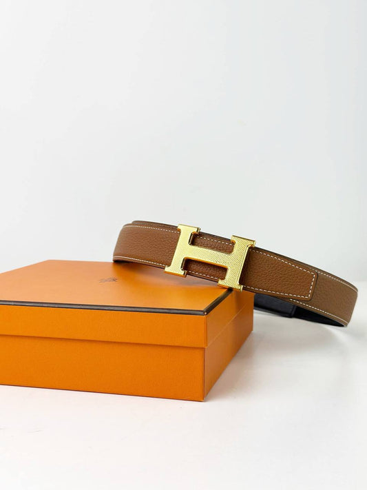 HERMES H TOUAREG REVERSIBLE LEATHER GOLD BELT