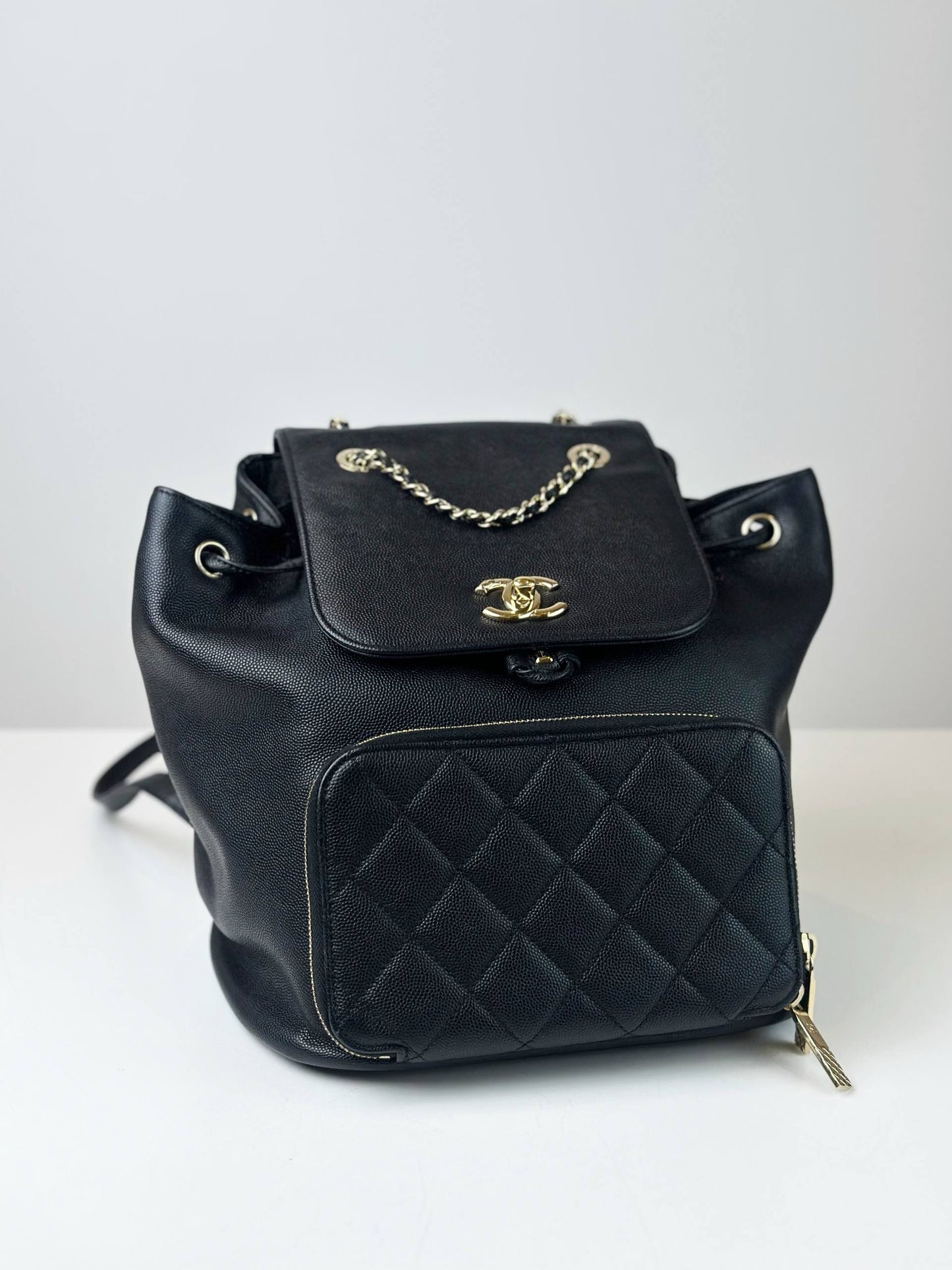 CHANEL QUITLED CAVIAR SMALL BUSINESS AFFINITY BLACK BACKPACK GHW