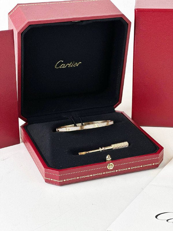 CARTIER LOVE BRACELET 18K 750 ROSE GOLD DIAMOND PAVED FULL SET