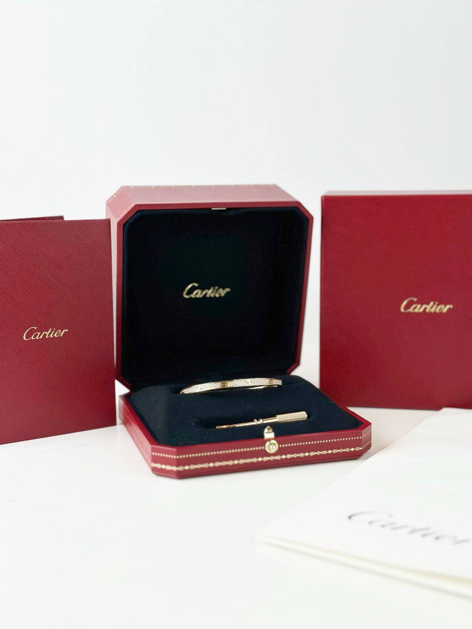 CARTIER LOVE BRACELET 18K 750 ROSE GOLD DIAMOND PAVED FULL SET