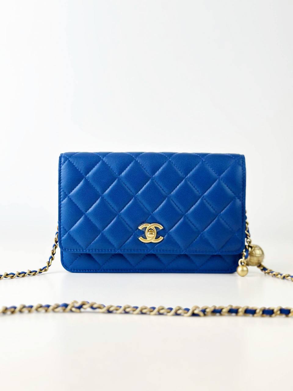 CHANEL PEARL CRUSH BLUE WALLET ON CHAIN GHW