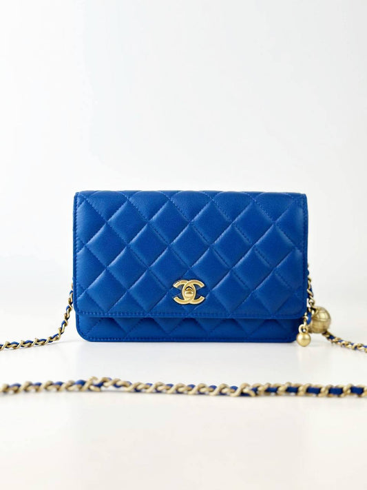 CHANEL PEARL CRUSH BLUE WALLET ON CHAIN GHW