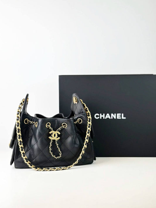 CHANEL 25 BLACK MINI HOBO SHOULDER BAG GHW