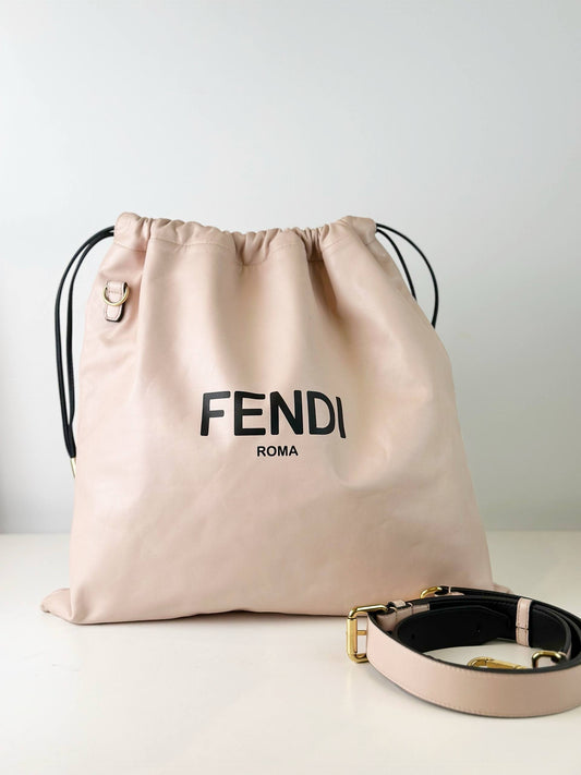 FENDI LOGO PINK DRAWSTRING CROSSBODY BAG