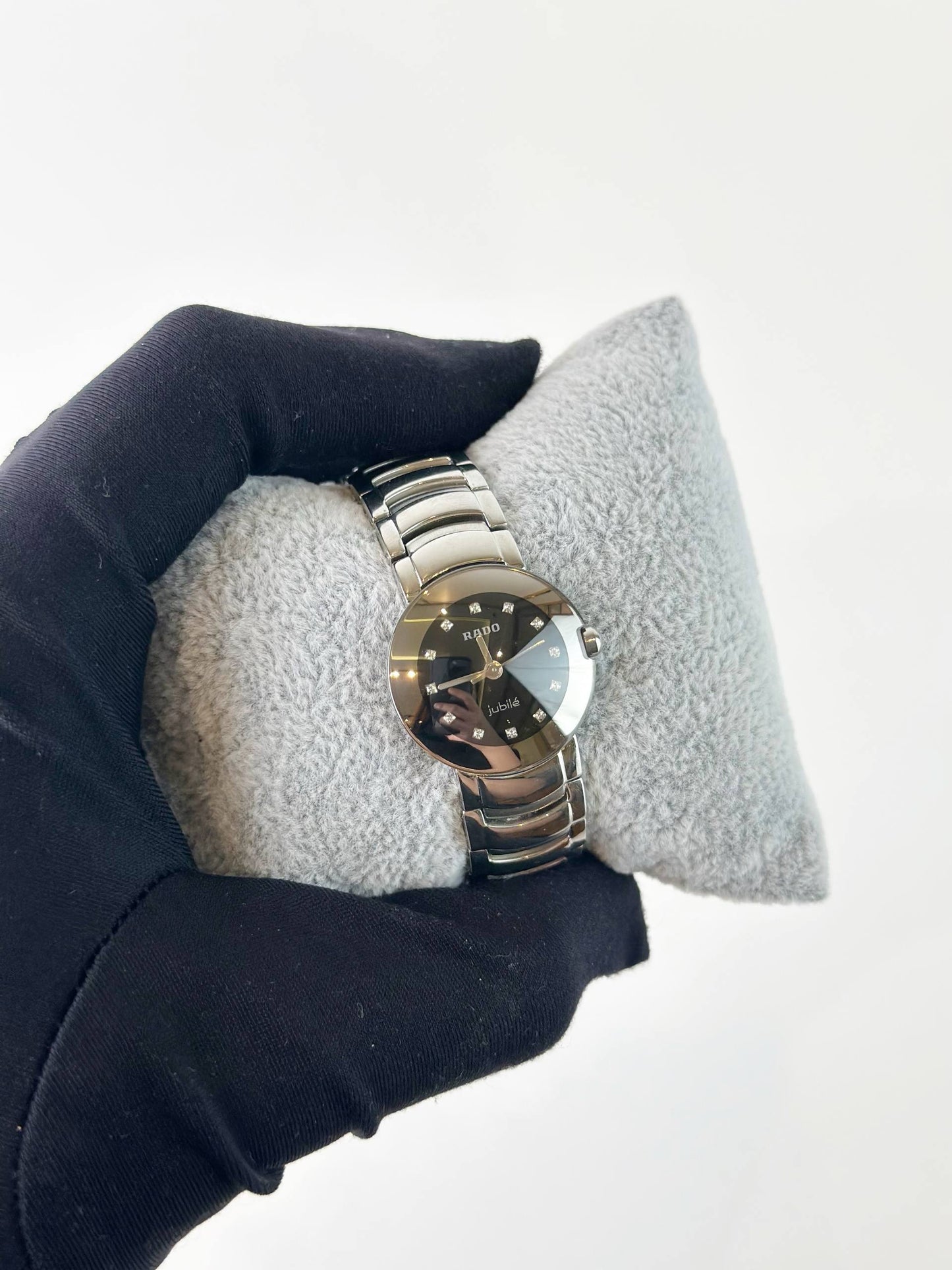 RADO INTEGRAL JUBILE BLACK DIAL DIAMOND SILVER STAINLESS STEEL WATCH