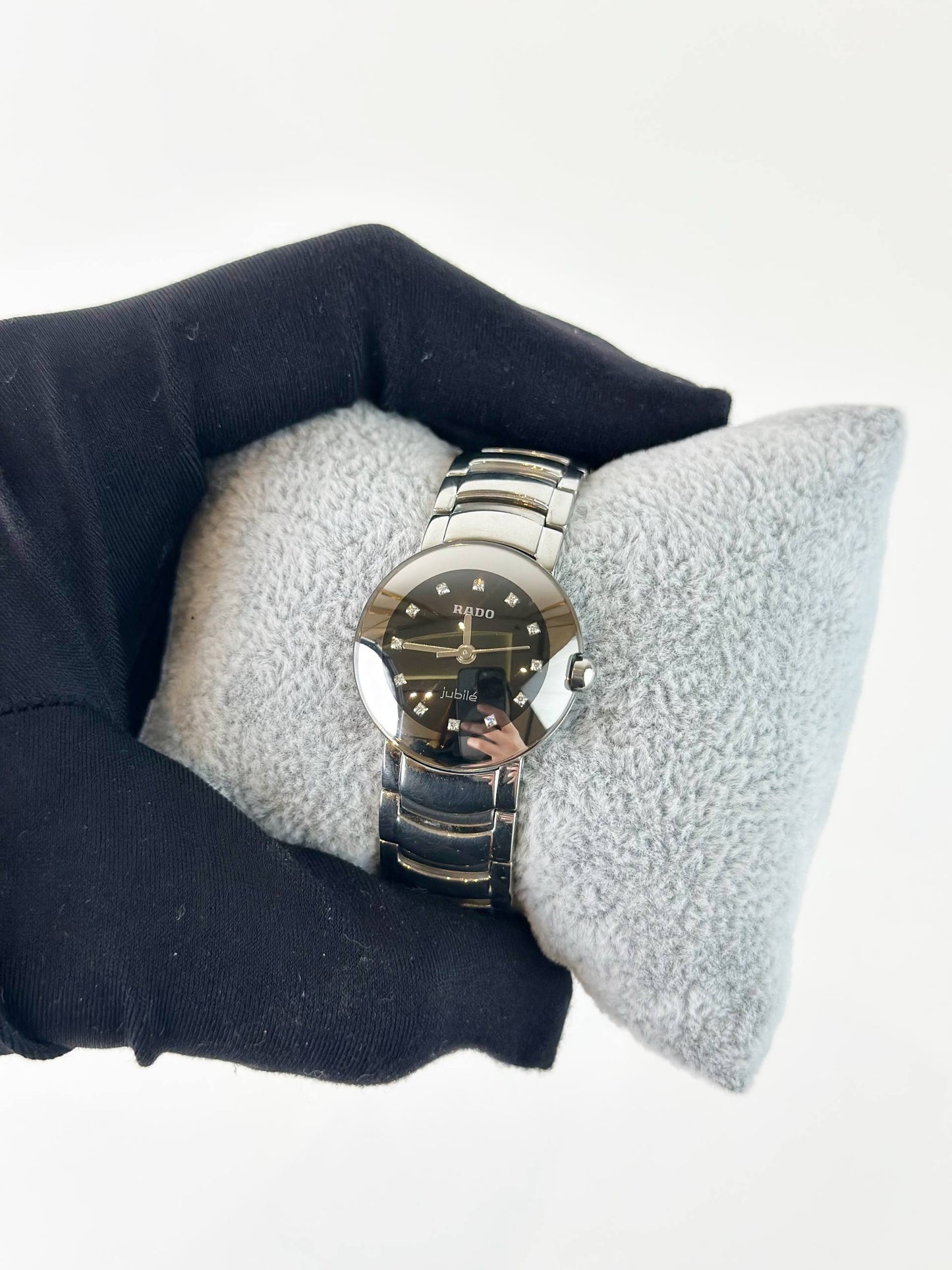 RADO INTEGRAL JUBILE BLACK DIAL DIAMOND SILVER STAINLESS STEEL WATCH