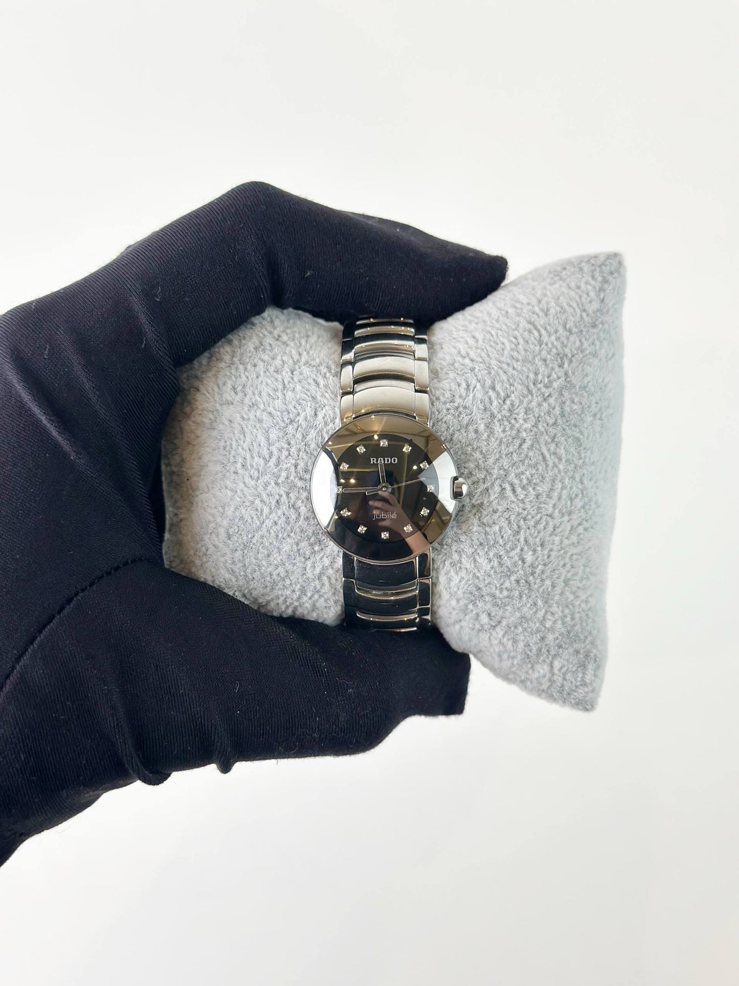 RADO INTEGRAL JUBILE BLACK DIAL DIAMOND SILVER STAINLESS STEEL WATCH