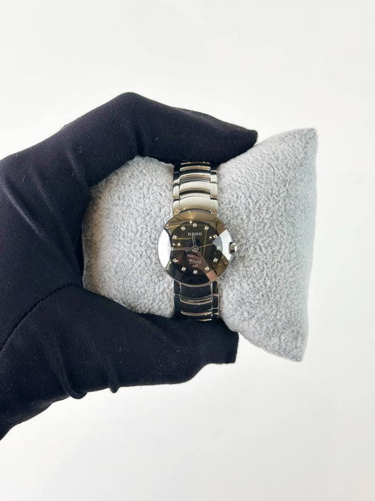 RADO INTEGRAL JUBILE BLACK DIAL DIAMOND SILVER STAINLESS STEEL WATCH