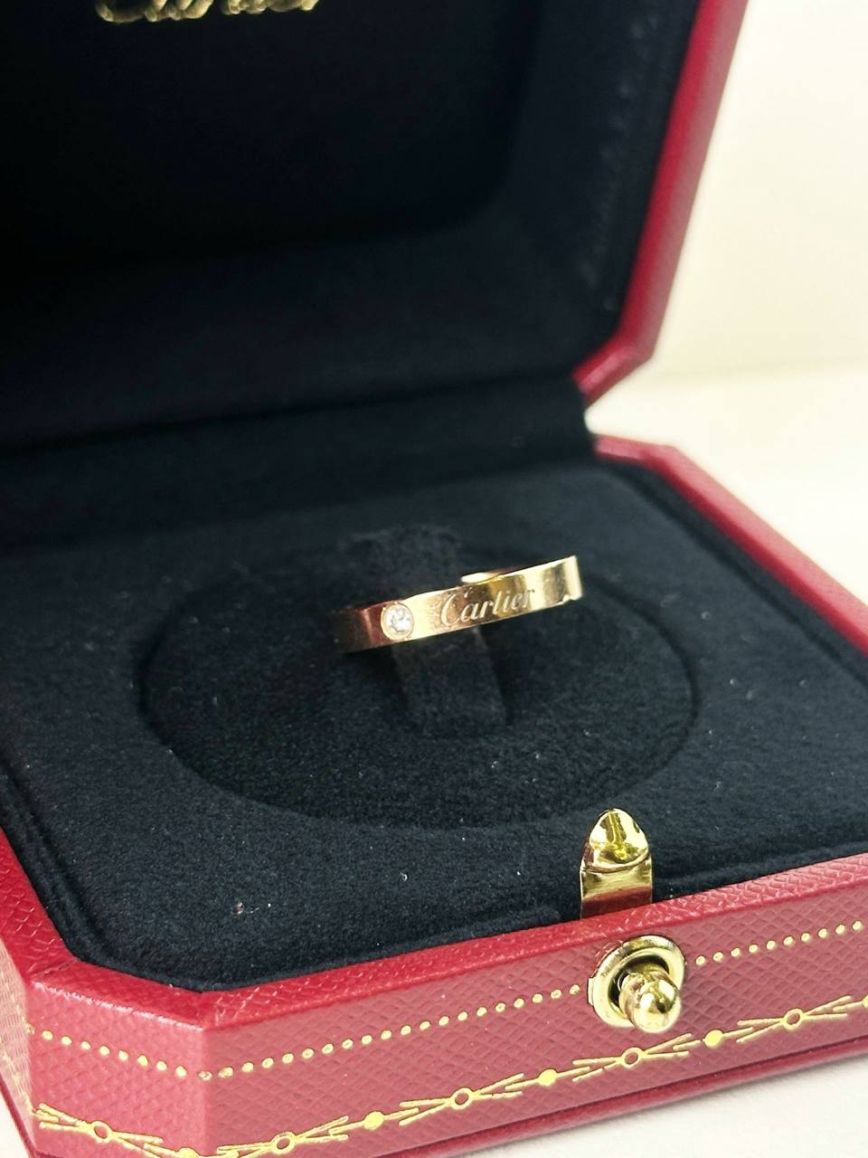 CARTIER C DE CARTIER WEDDING BAND BRACELET RING 18K 750 ROSE GOLD DIAMOND PAVED FULL SET