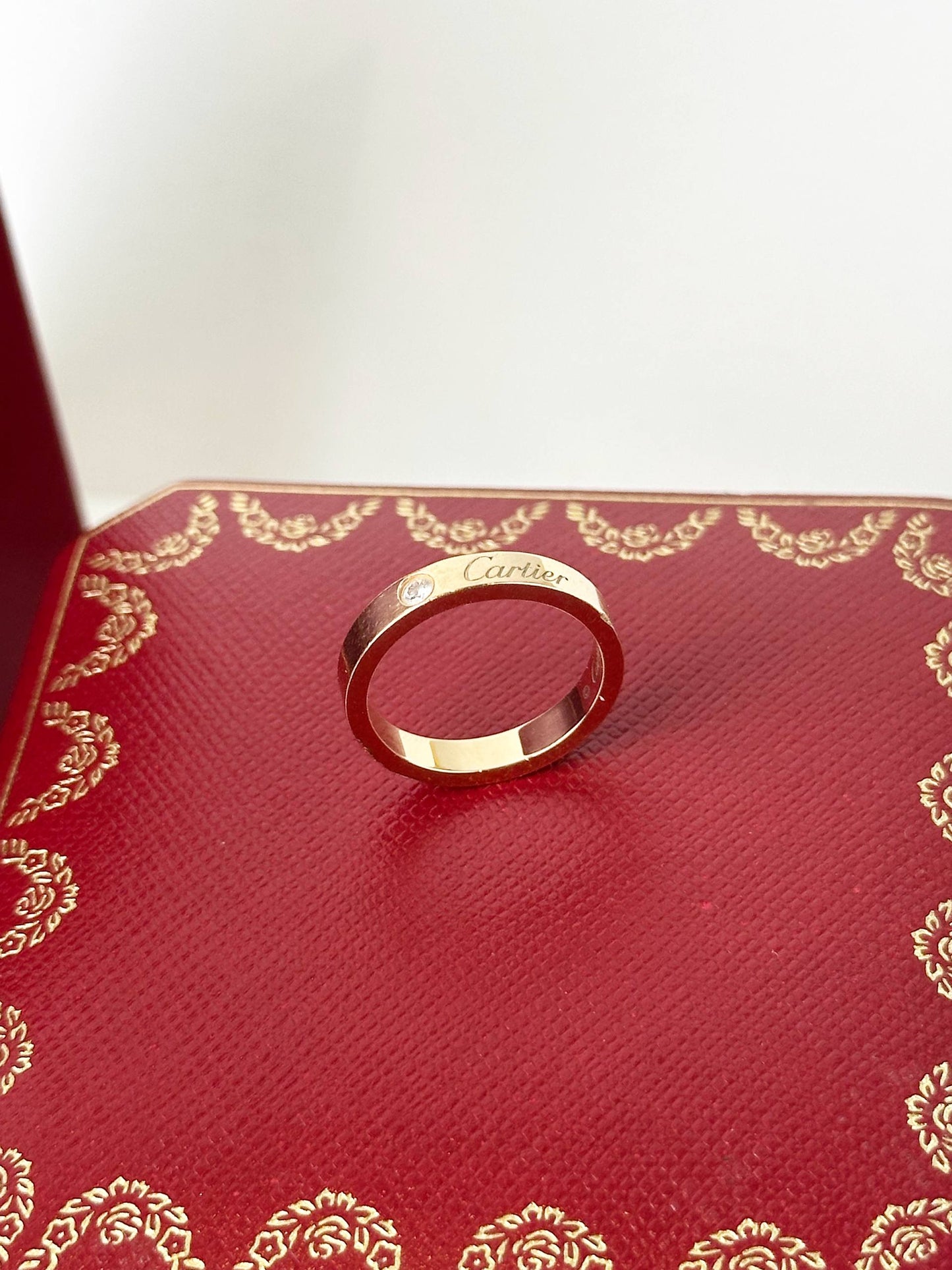 CARTIER C DE CARTIER WEDDING BAND BRACELET RING 18K 750 ROSE GOLD DIAMOND PAVED FULL SET