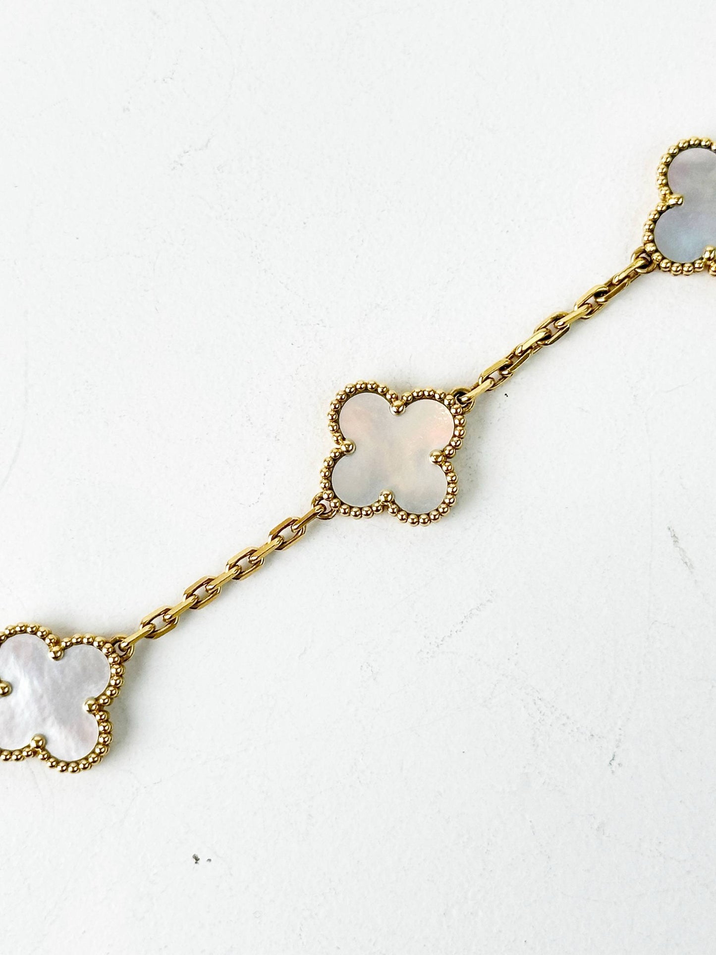 VCA VAN CLEEF & ARPELS VINTAGE ALHAMBRA MOTHER OF PEARL YELLOW GOLD BRACELET