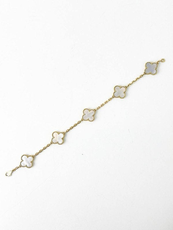 VCA VAN CLEEF & ARPELS VINTAGE ALHAMBRA MOTHER OF PEARL YELLOW GOLD BRACELET