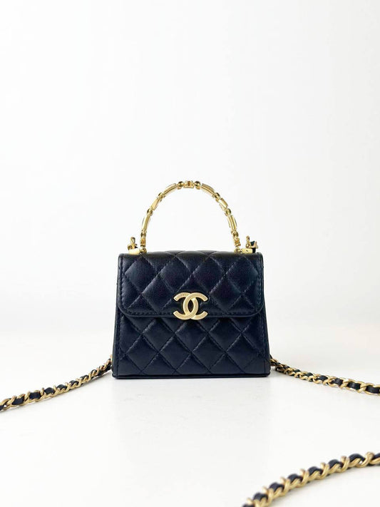 CHANEL 22B BLACK MINI HANDLE CLUTCH CROSSBODY BAG