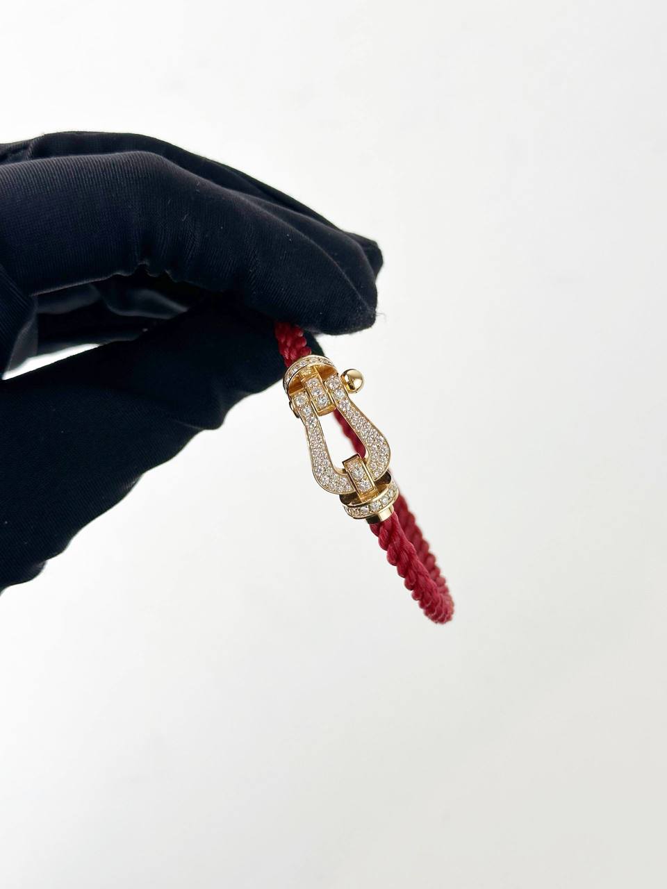 FRED FORCE 10 18K YELLOW GOLD DIAMOND PAVED RED BRACELET