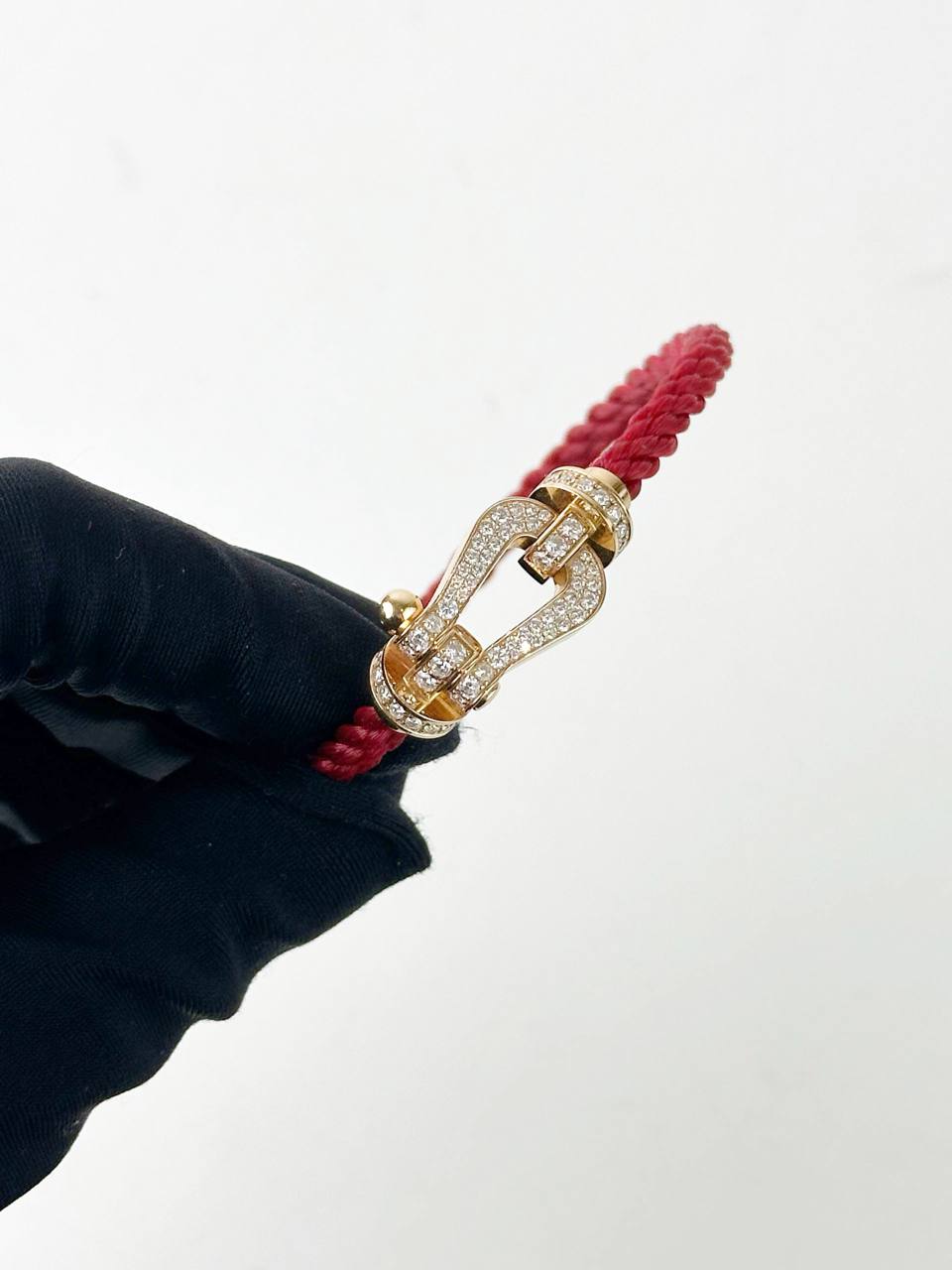 FRED FORCE 10 18K YELLOW GOLD DIAMOND PAVED RED BRACELET
