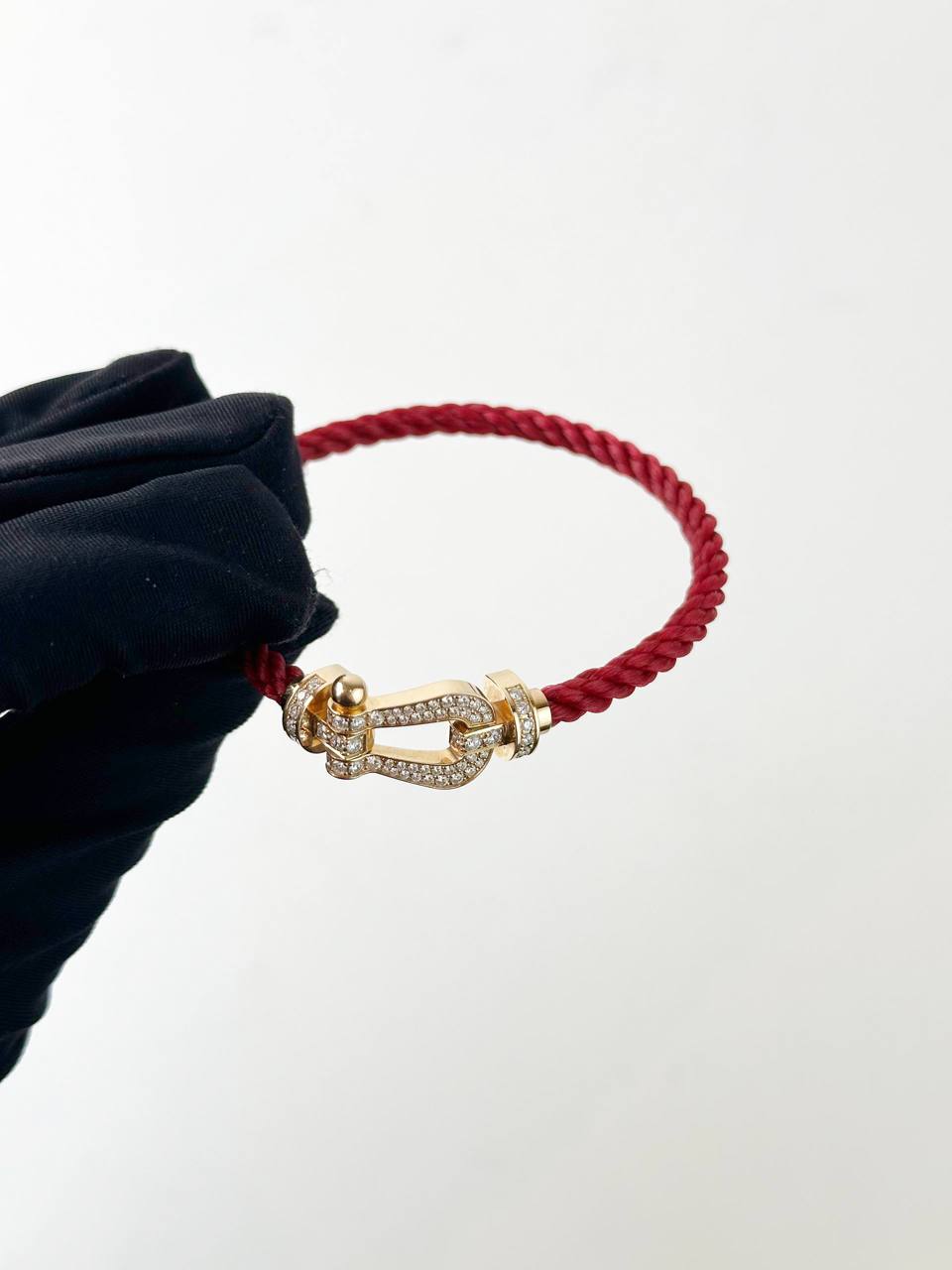 FRED FORCE 10 18K YELLOW GOLD DIAMOND PAVED RED BRACELET