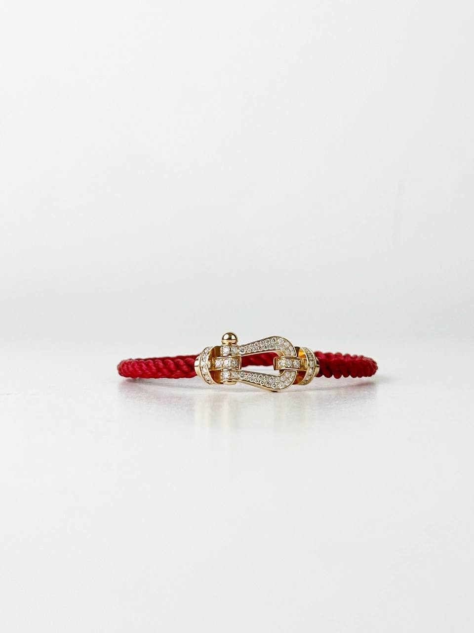 FRED FORCE 10 18K YELLOW GOLD DIAMOND PAVED RED BRACELET