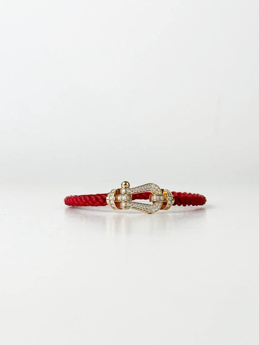 FRED FORCE 10 18K YELLOW GOLD DIAMOND PAVED RED BRACELET