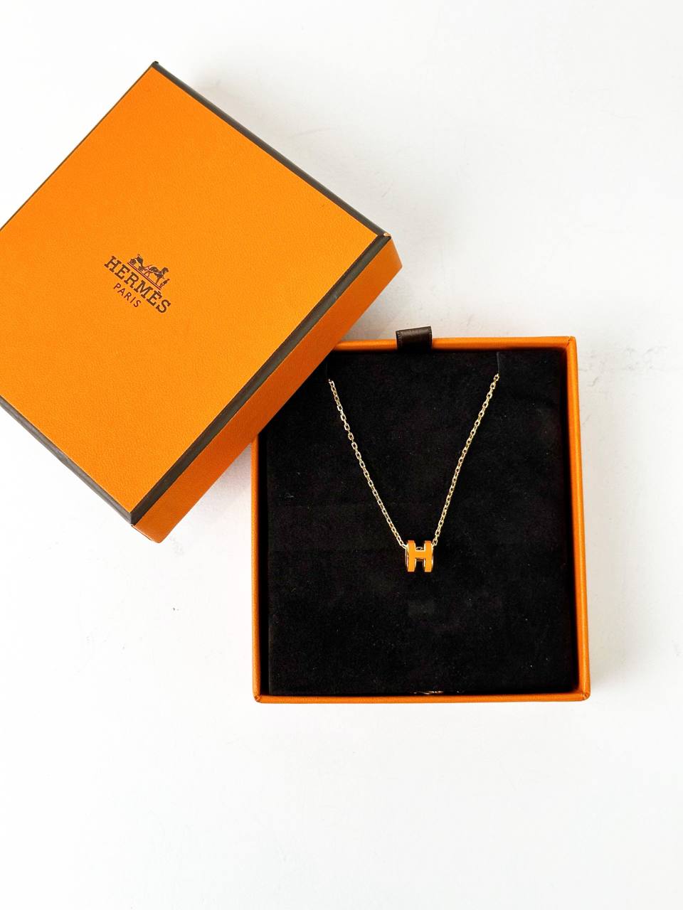 HERMES MINI H POP ORANGE NECKLACE