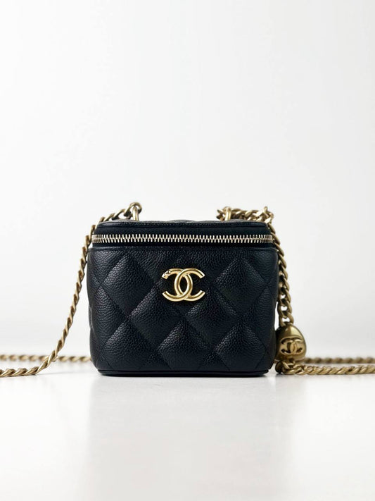CHANEL MINI BLACK CAVIAR VANITY CASE CROSSBODY BAG GHW