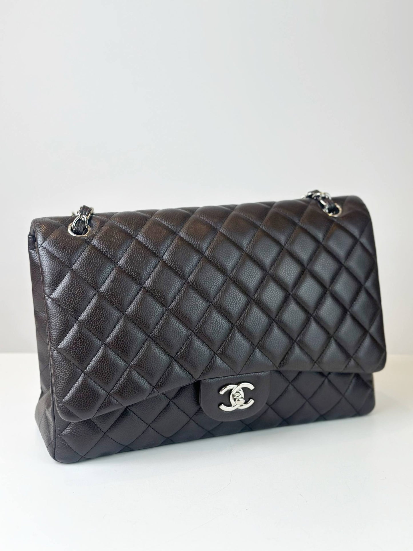 CHANEL CLASSIC FLAP DARK BROWN MAXI SHOULDER BAG SHW