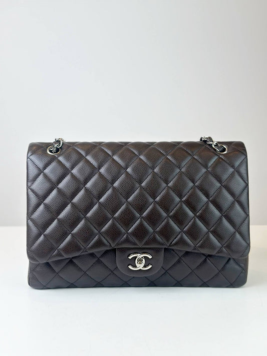 CHANEL CLASSIC FLAP DARK BROWN MAXI SHOULDER BAG SHW