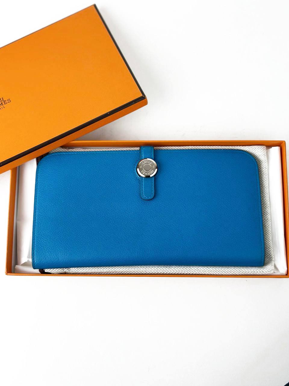 HERMES DOGON DUO BLUE LONG FLAP WALLET