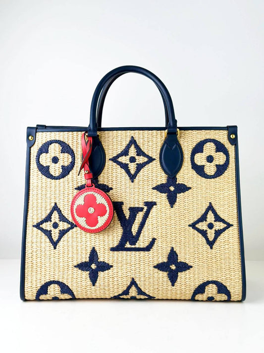LOUIS VUITTON ON THE GO MM RAFFIA HANDBAG