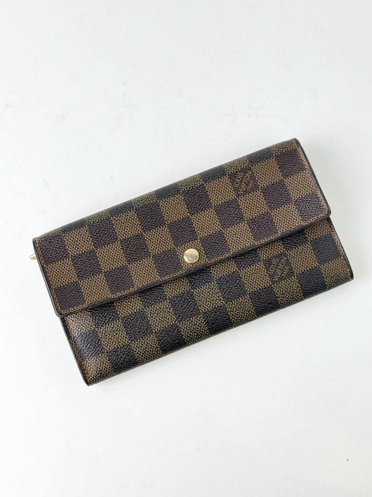LOUIS VUITTON SARAH DAMIER EBENE LONG FLAP WALLET