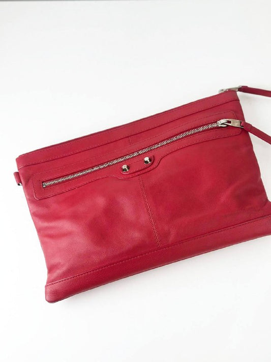 BALENCIAGA CITY CLIP RED LEATHER CLUTCH