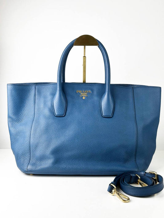PRADA VITELLO DAINO BLUE TOTE BAG