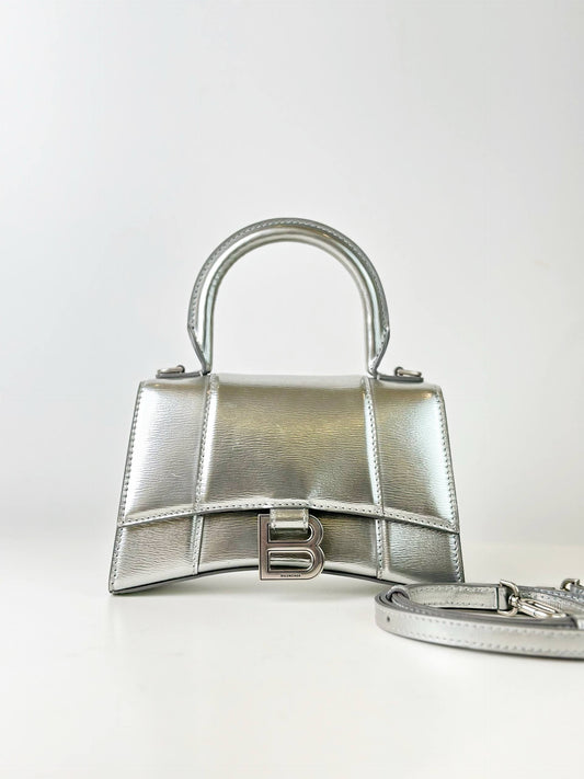 BALENCIAGA HOURGLASS XS SILVER CROSSBODY BAG