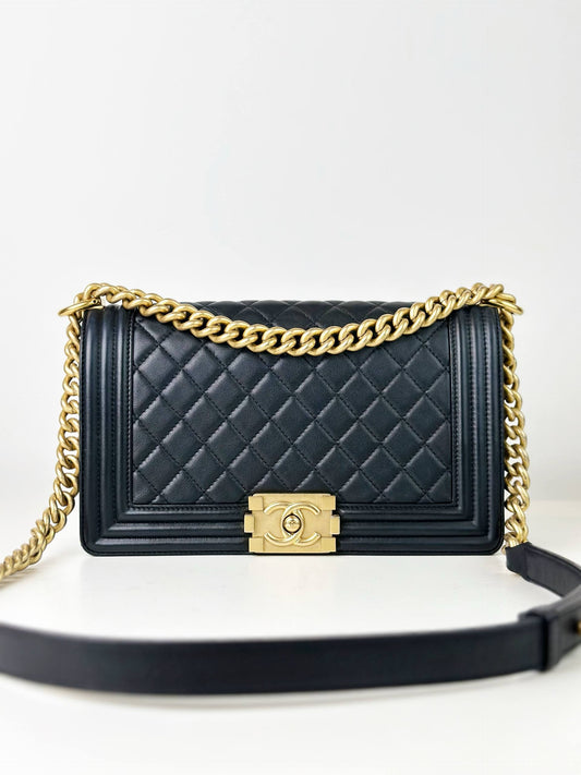 CHANEL LE BOY MEDIUM FLAP BLACK SHOULDER BAG GHW
