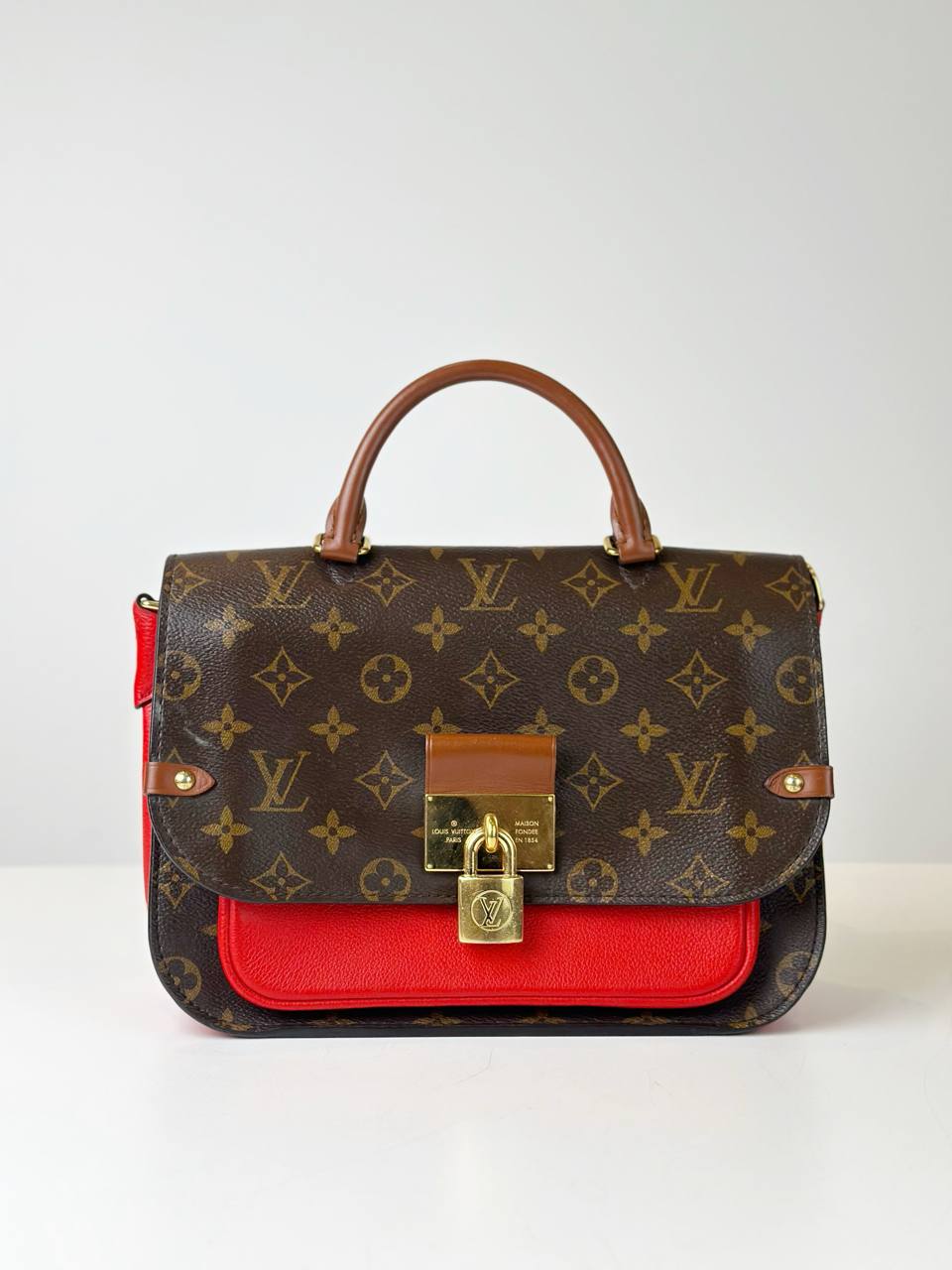 LOUIS VUITTON VAUGIRARD MONOGRAM PM WITH RED LEATHER TOP HANDLE BAG
