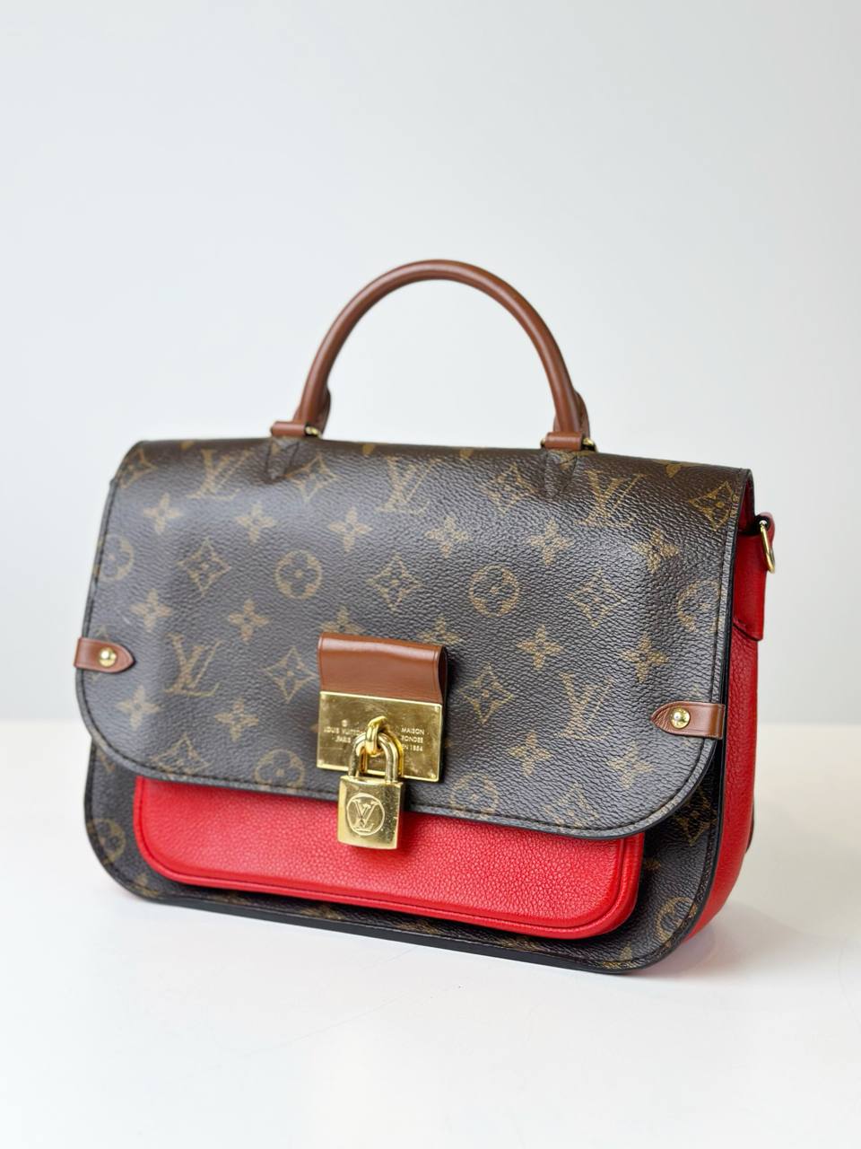 LOUIS VUITTON VAUGIRARD MONOGRAM PM WITH RED LEATHER TOP HANDLE BAG